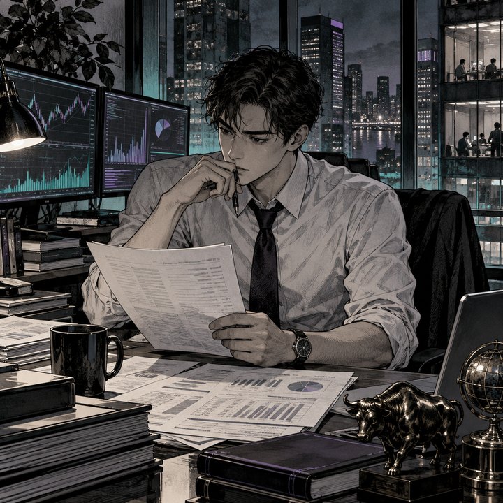 Hand-drawn Trade Feeld manga scene of a developing trader exploring How Do You Analyze a Bank Stock Without Using the Wrong Metrics?