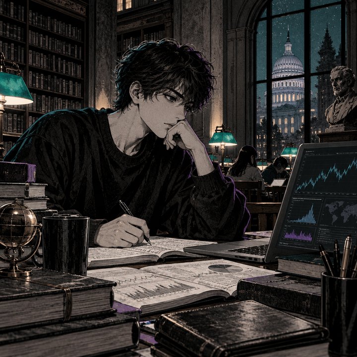Hand-drawn Trade Feeld manga scene of a developing trader exploring QE vs QT: How Does the Fed's Balance Sheet Affect Markets?