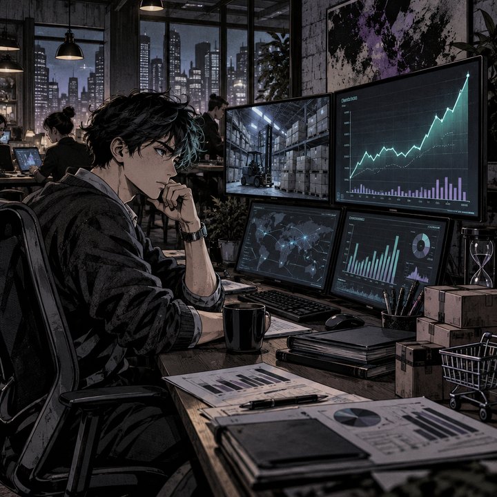 Hand-drawn Trade Feeld manga scene of a developing trader exploring How Can Inventory Restocking Create a Misleading Growth Surge?