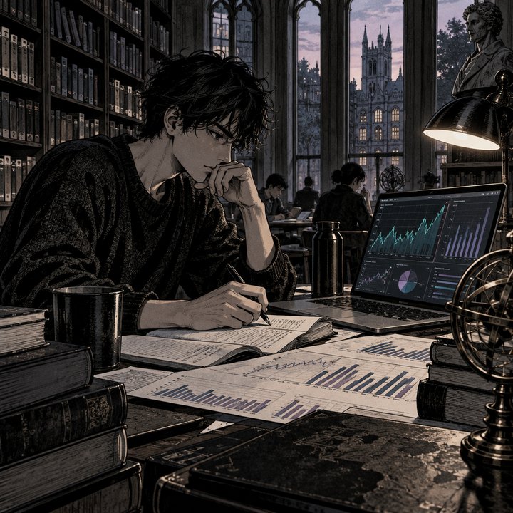Hand-drawn Trade Feeld manga scene of a developing trader exploring How Do Bank Lending Standards Signal a Turning Credit Cycle?