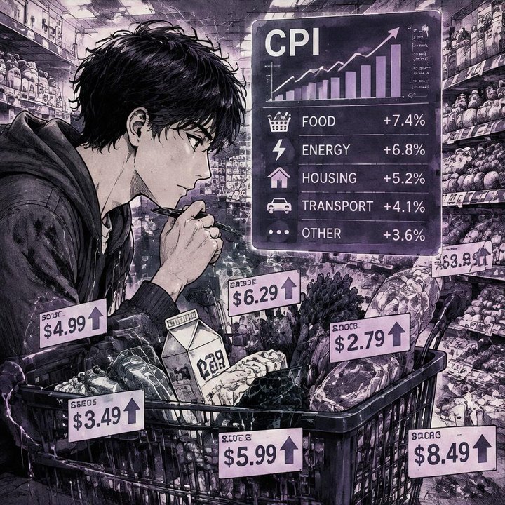 Hand-drawn Trade Feeld manga scene of a young trader exploring Inflation & CPI Explained