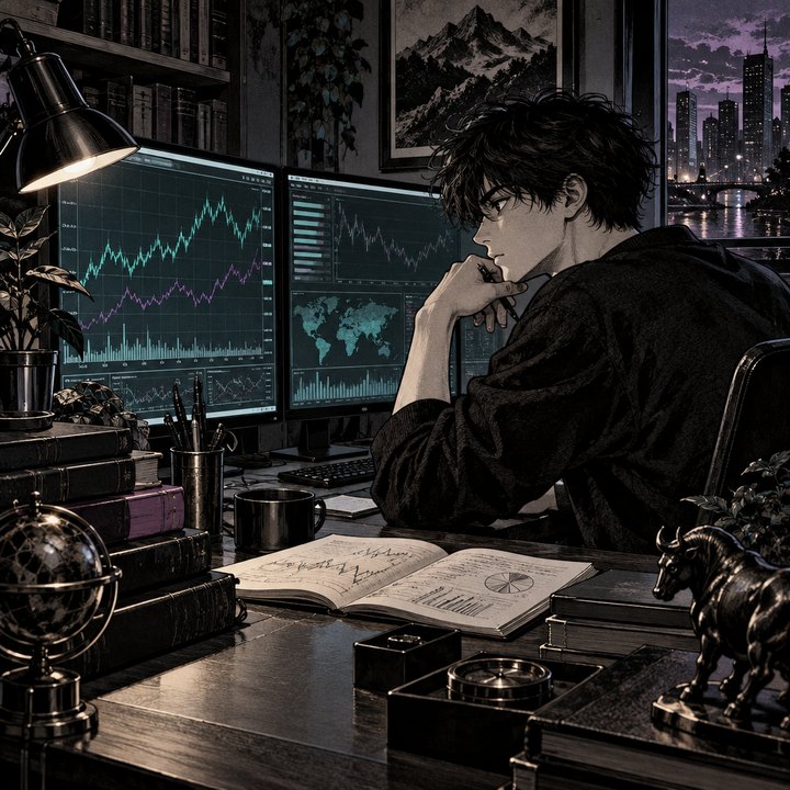Hand-drawn Trade Feeld manga scene of a developing trader exploring TIPS vs Treasuries: Which Risks Does Inflation Protection Leave Behind?