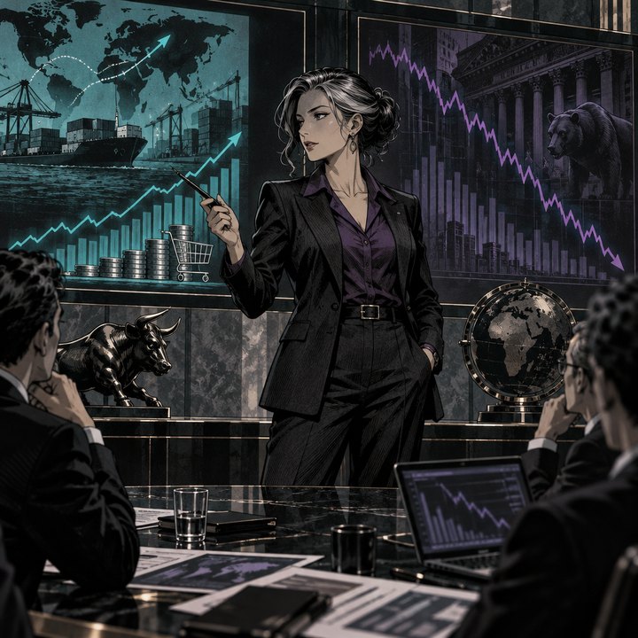 Hand-drawn Trade Feeld manga scene of a expert trader exploring Will Tariffs Fuel Inflation and Hurt Stocks? For and Against