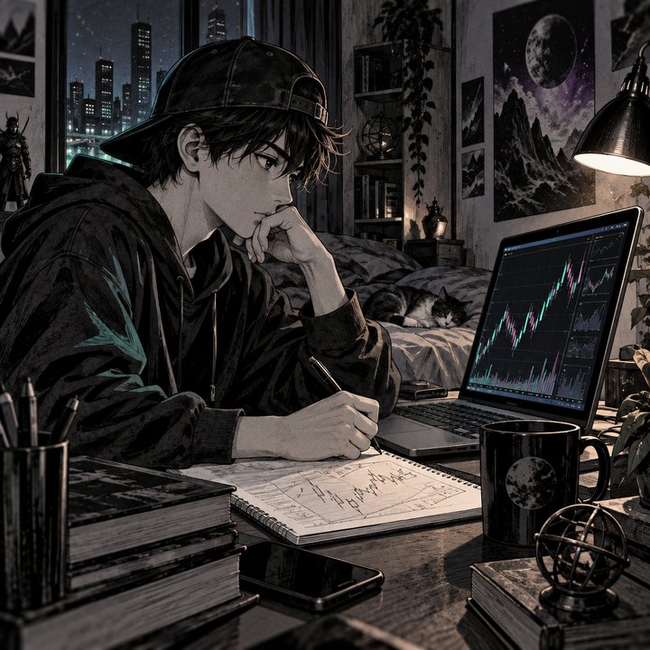 Hand-drawn Trade Feeld manga scene of a young trader exploring Market, Limit, or Stop Order: Which One Should You Use?