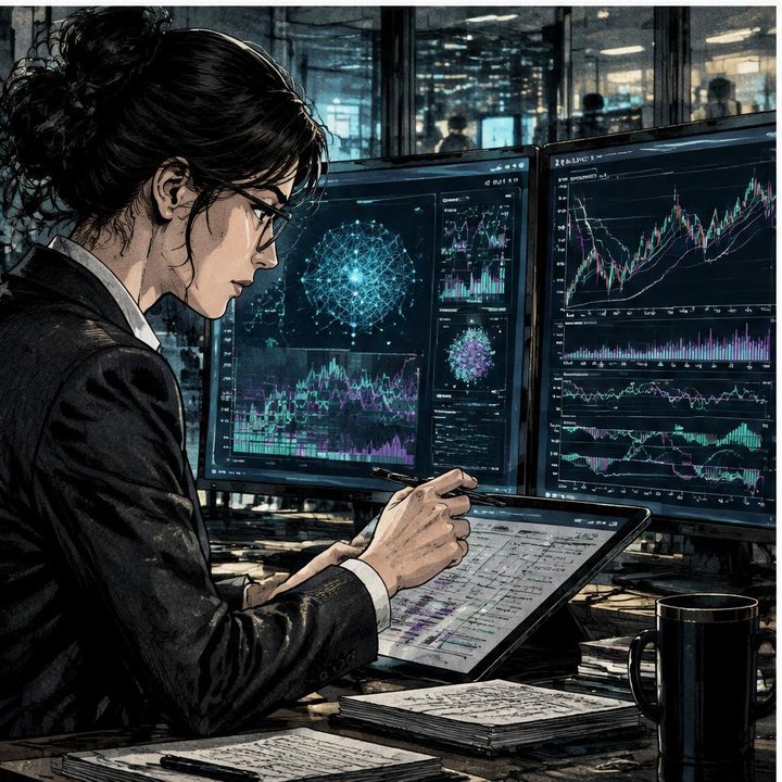 Hand-drawn Trade Feeld manga scene of a developing trader exploring AI Indicators vs Traditional Indicators: What Actually Changes