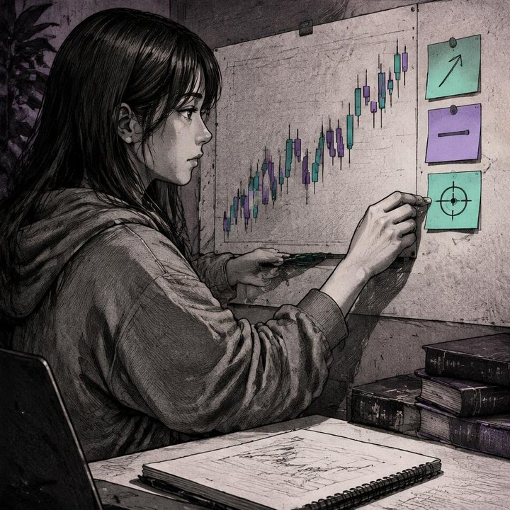 Hand-drawn Trade Feeld manga scene of a young trader exploring Free Trading Strategies for Beginners