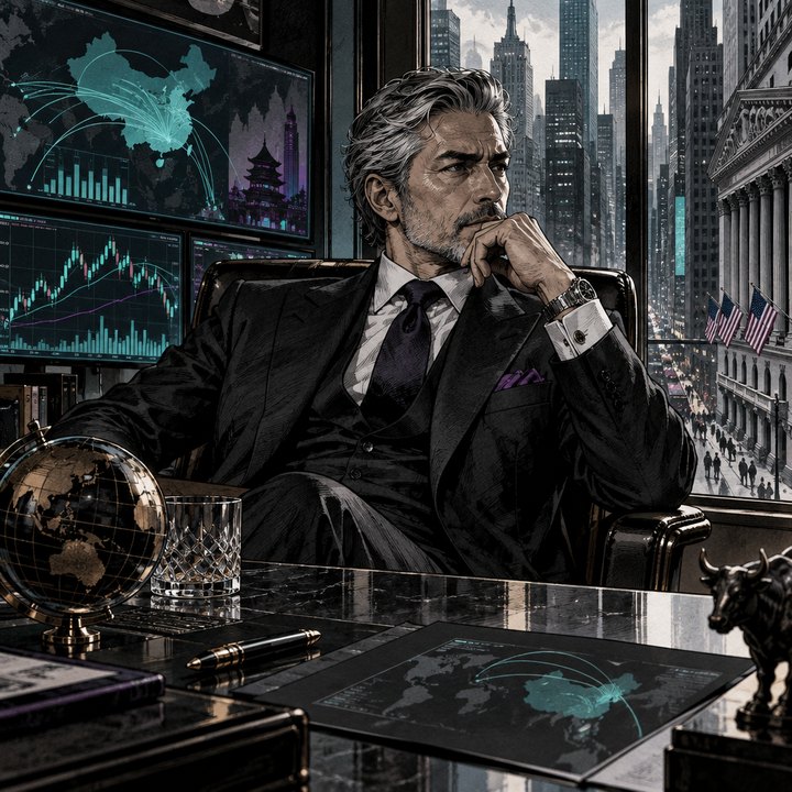 Hand-drawn Trade Feeld manga scene of a expert trader exploring Can China Stimulus Spark a Global Rally? The Case For and Against