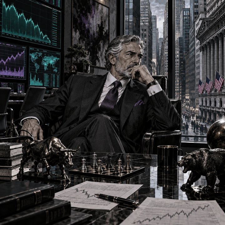 Hand-drawn Trade Feeld manga scene of a expert trader exploring Is a Stock Market Crash Near? The Evidence For and Against