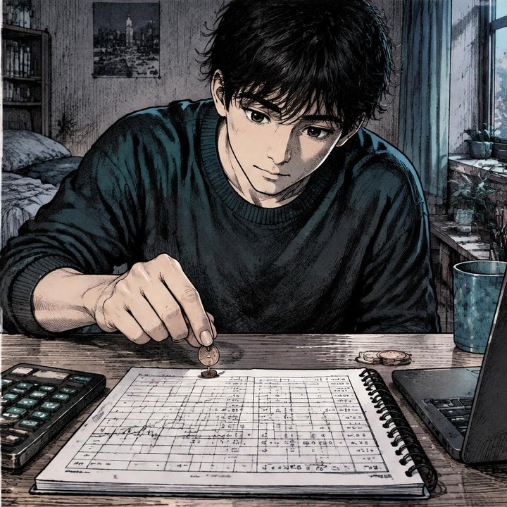 Hand-drawn Trade Feeld manga scene of a young trader exploring Trading with $100: What Is Actually Realistic?