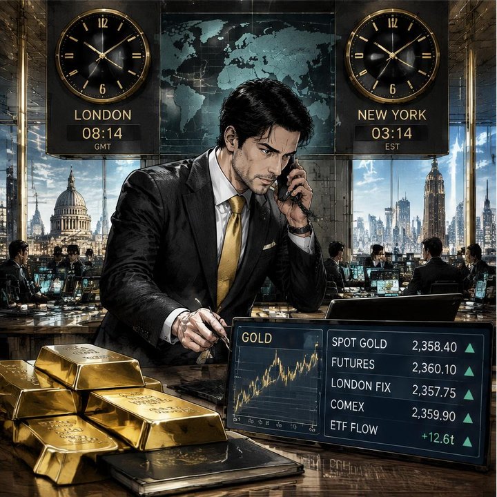 Hand-drawn Trade Feeld manga scene of a developing trader exploring Gold Trading Strategy for London & New York Sessions