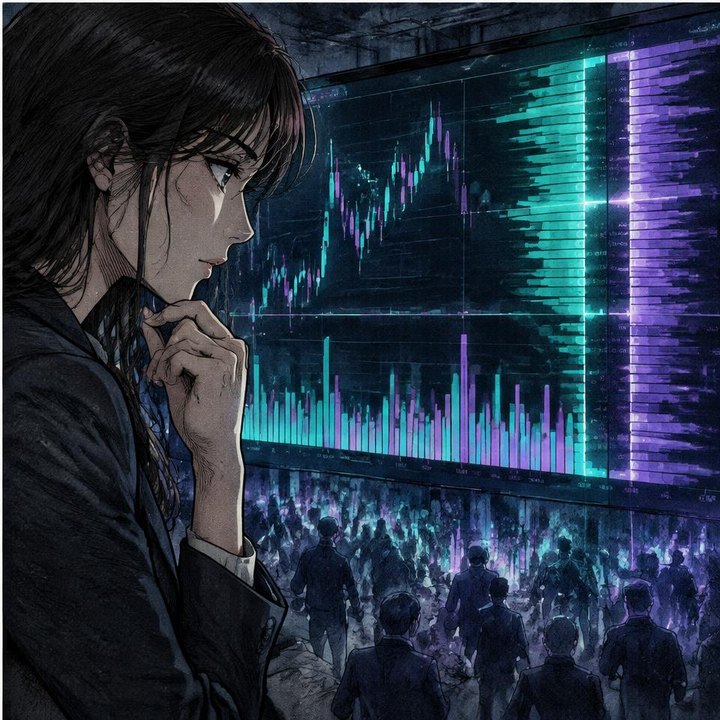 Hand-drawn Trade Feeld manga scene of a developing trader exploring Volume: The Truth Behind Price Action
