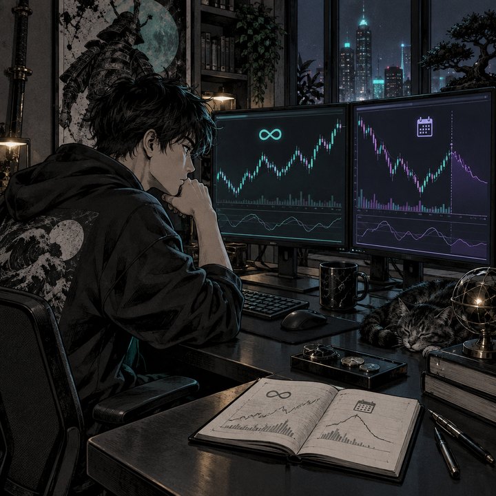 Hand-drawn Trade Feeld manga scene of a developing trader exploring Crypto Perpetuals vs Dated Futures: What Is the Difference?
