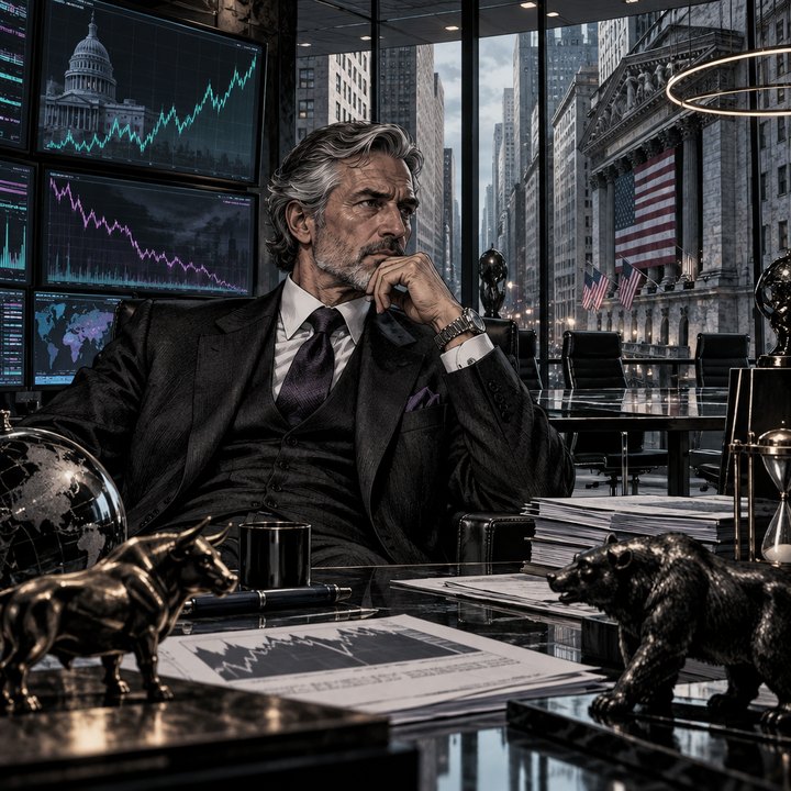 Hand-drawn Trade Feeld manga scene of a expert trader exploring Will US Debt Trigger a Bond Yield Crisis? Arguments For and Against