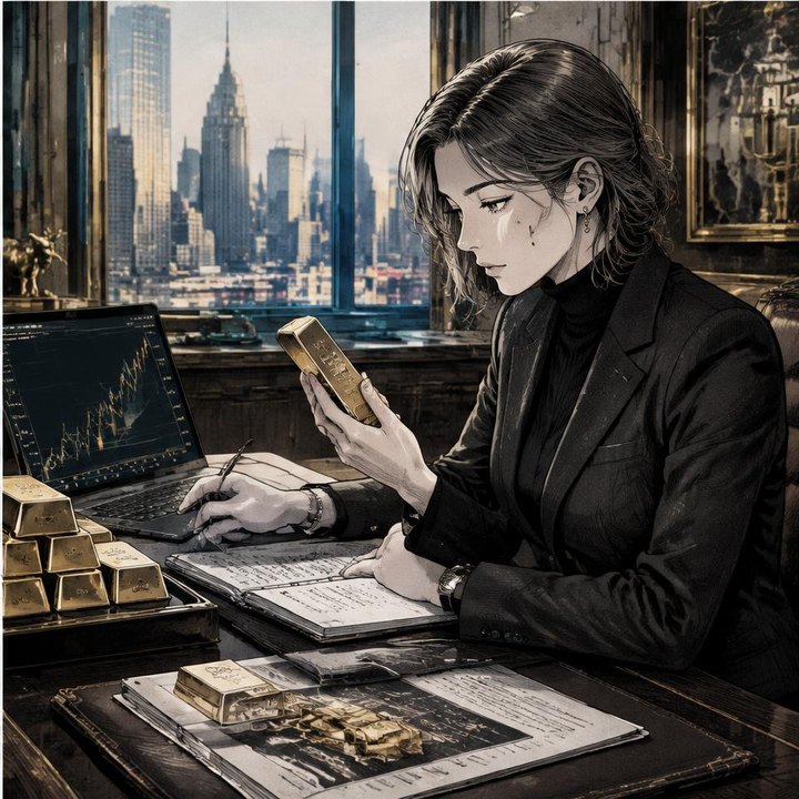 Hand-drawn Trade Feeld manga scene of a developing trader exploring Best Trading Indicators for Gold