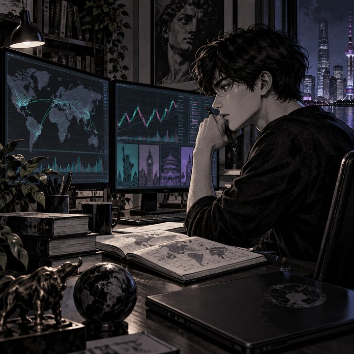 Hand-drawn Trade Feeld manga scene of a developing trader exploring What Is an ADR, and What Risks Come With Foreign Stocks?