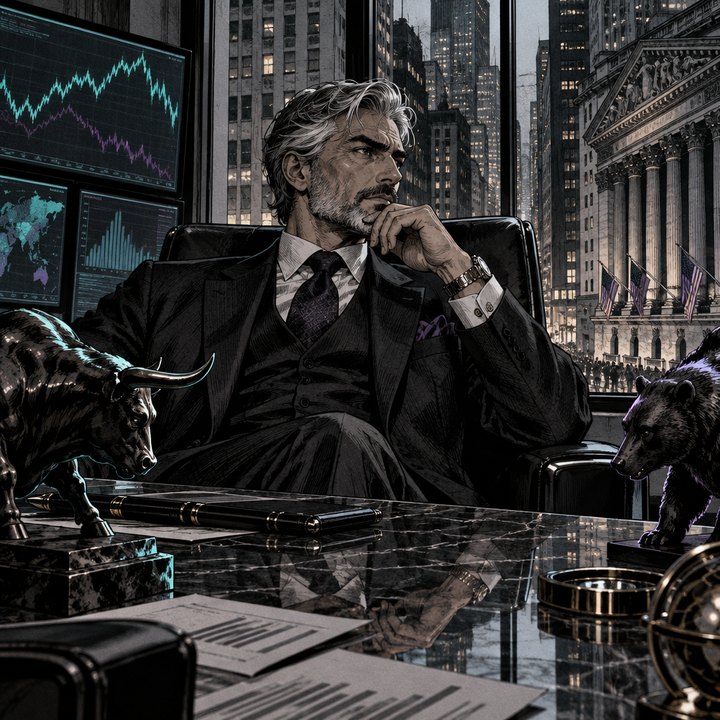 Hand-drawn Trade Feeld manga scene of a expert trader exploring Could Weaker Fed Independence Shake Markets? For and Against