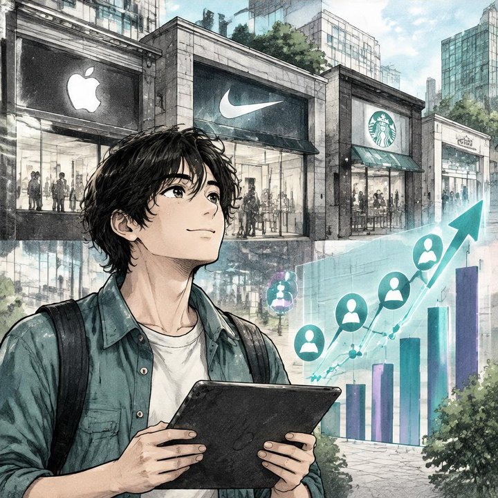 Hand-drawn Trade Feeld manga scene of a young trader exploring Stocks: Market Basics for Traders