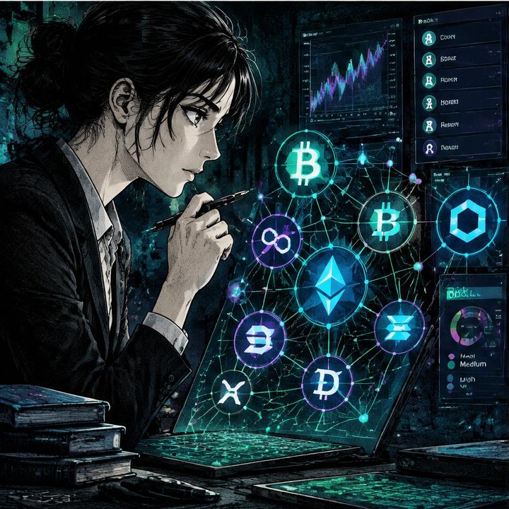 Hand-drawn Trade Feeld manga scene of a developing trader exploring Best Trading Indicators for Crypto & Altcoins