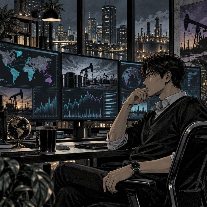Hand-drawn Trade Feeld manga scene of a developing trader exploring Why Do Higher Oil Prices Help Some Countries and Hurt Others?