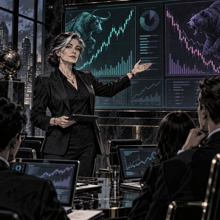 Hand-drawn Trade Feeld manga scene of a expert trader exploring Will Tesla Rally After Earnings? The Case For and Against