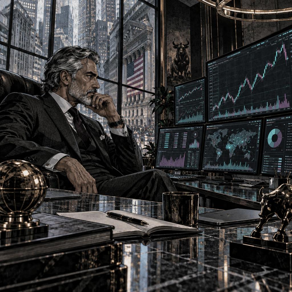 Hand-drawn Trade Feeld manga scene of a expert trader exploring Should I Buy Palantir Stock Before Earnings on November 2?