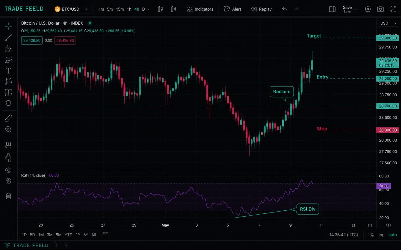 Range reclaim, RSI divergence